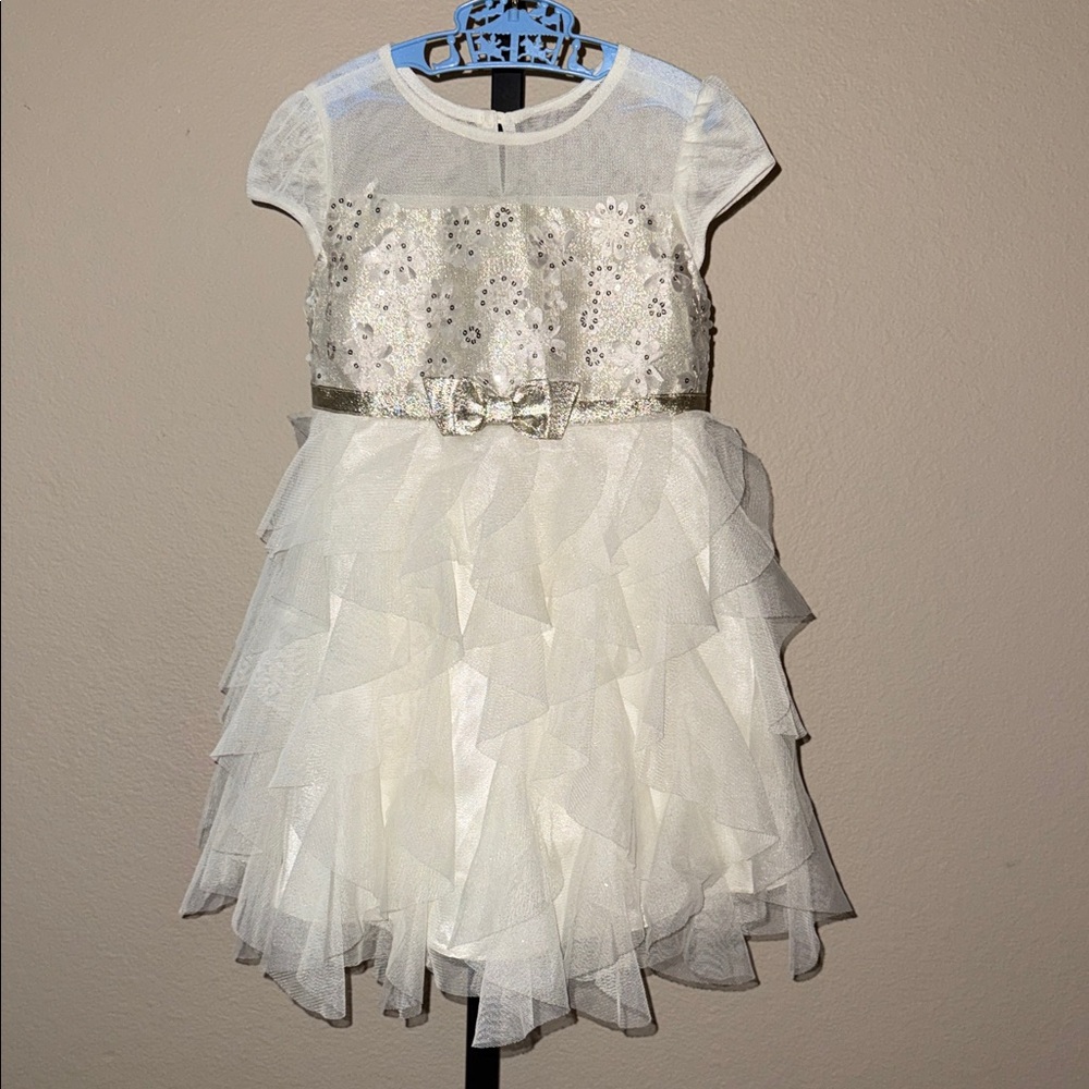 Jona Michelle White Metallic Tiered Floral Bodice Formal Dress Girls Size 4T